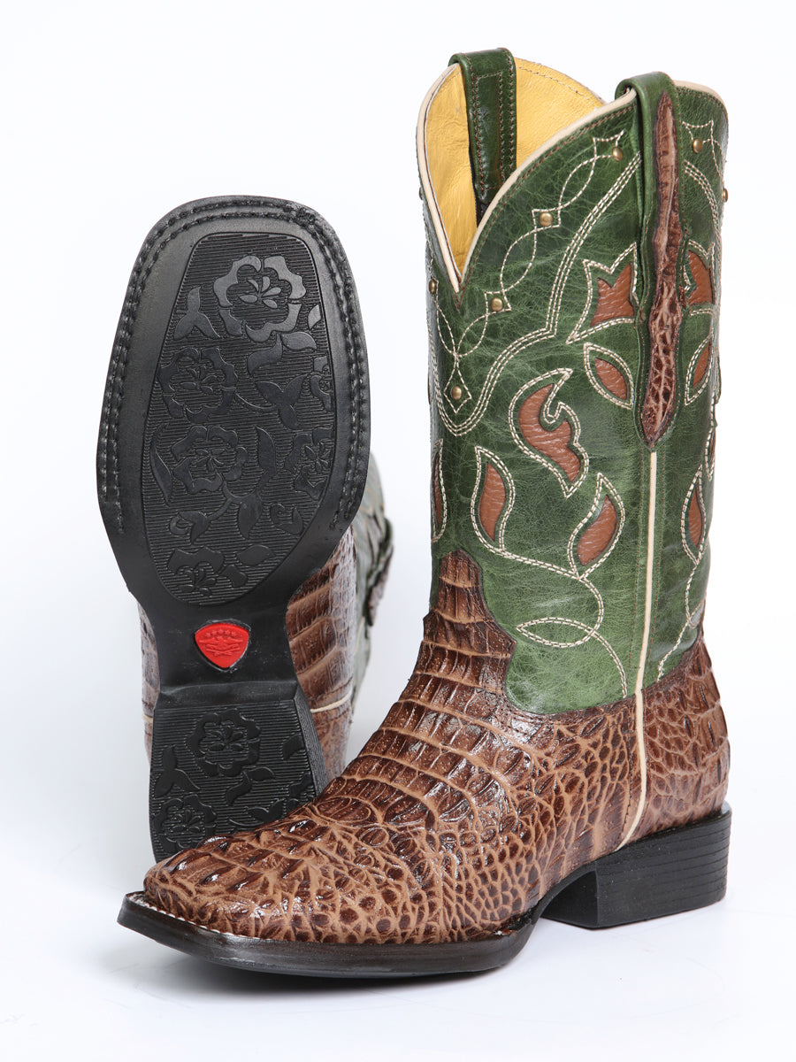 El General Women's Leather Cowgirl Boots - Embossed Crocodile Print - Brown 45940