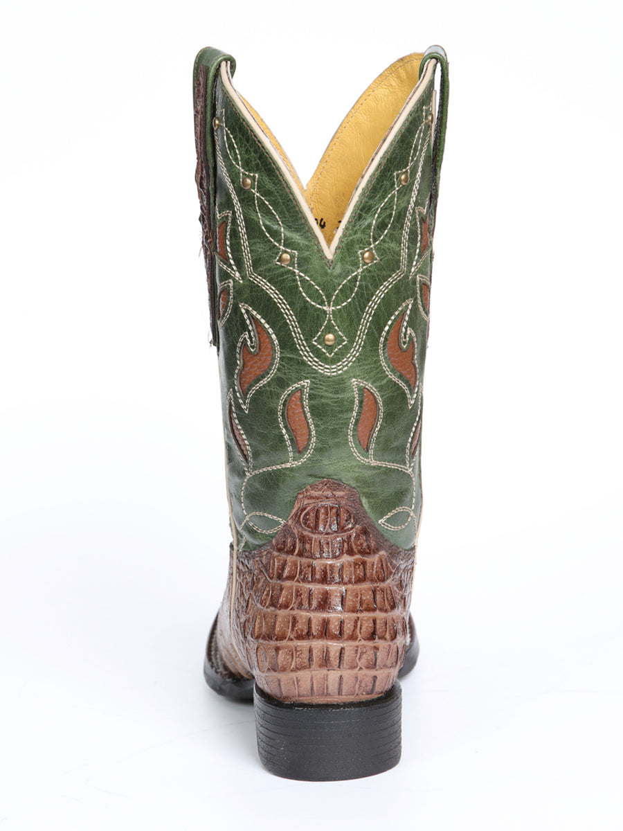 El General Women's Leather Cowgirl Boots - Embossed Crocodile Print - Brown 45940