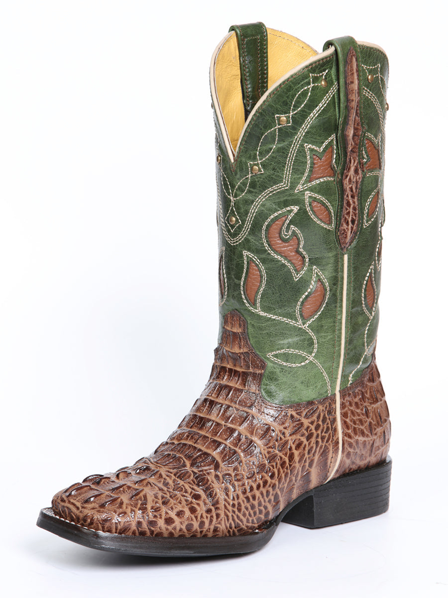 El General Women's Leather Cowgirl Boots - Embossed Crocodile Print - Brown 45940
