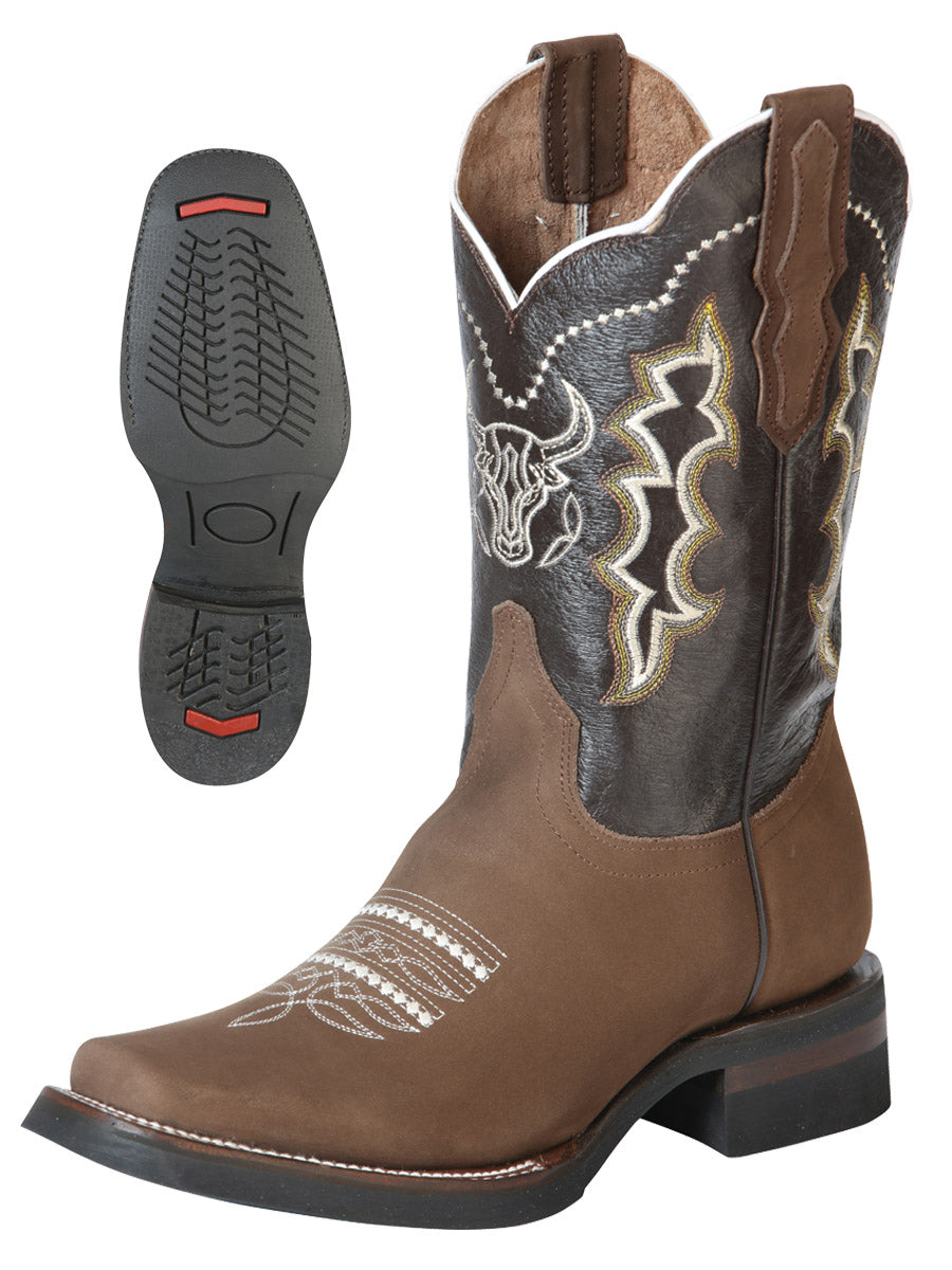 El General Men's Leather Cowboy Boot - Made in Mexico - Nubuck Camel 51113