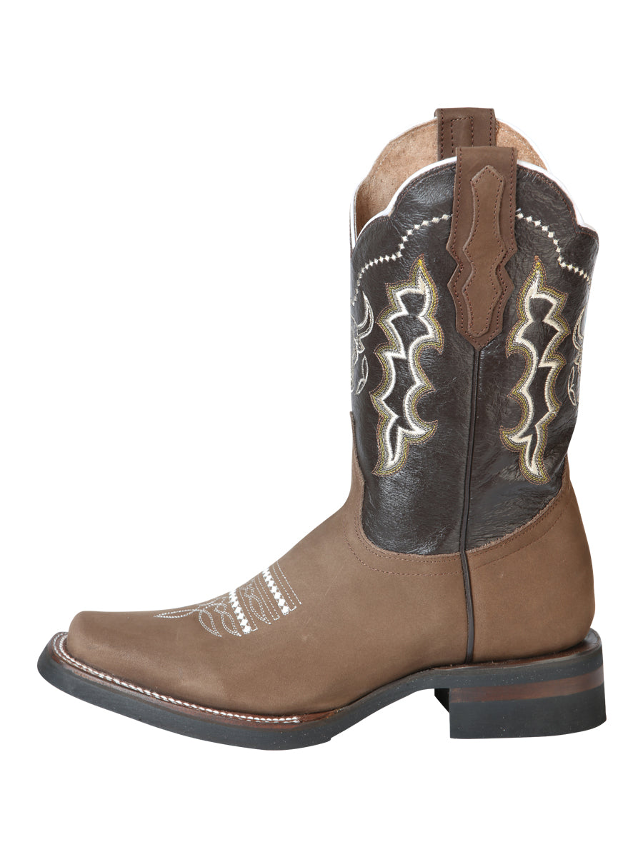 El General Men's Leather Cowboy Boot - Made in Mexico - Nubuck Camel 51113