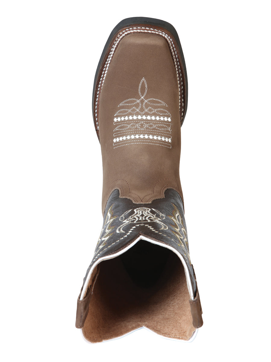 El General Men's Leather Cowboy Boot - Made in Mexico - Nubuck Camel 51113