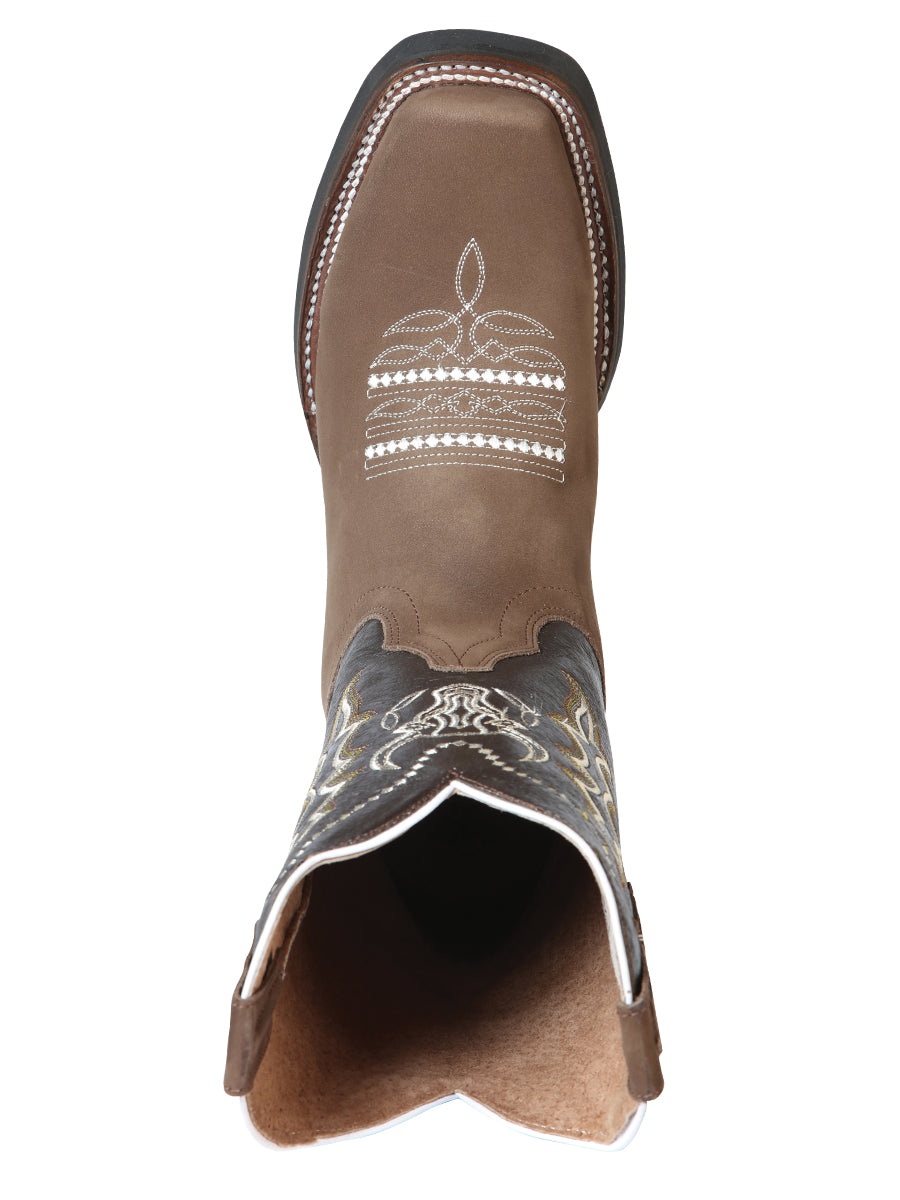 El General Men's Leather Cowboy Boot - Made in Mexico - Nubuck Camel 51113