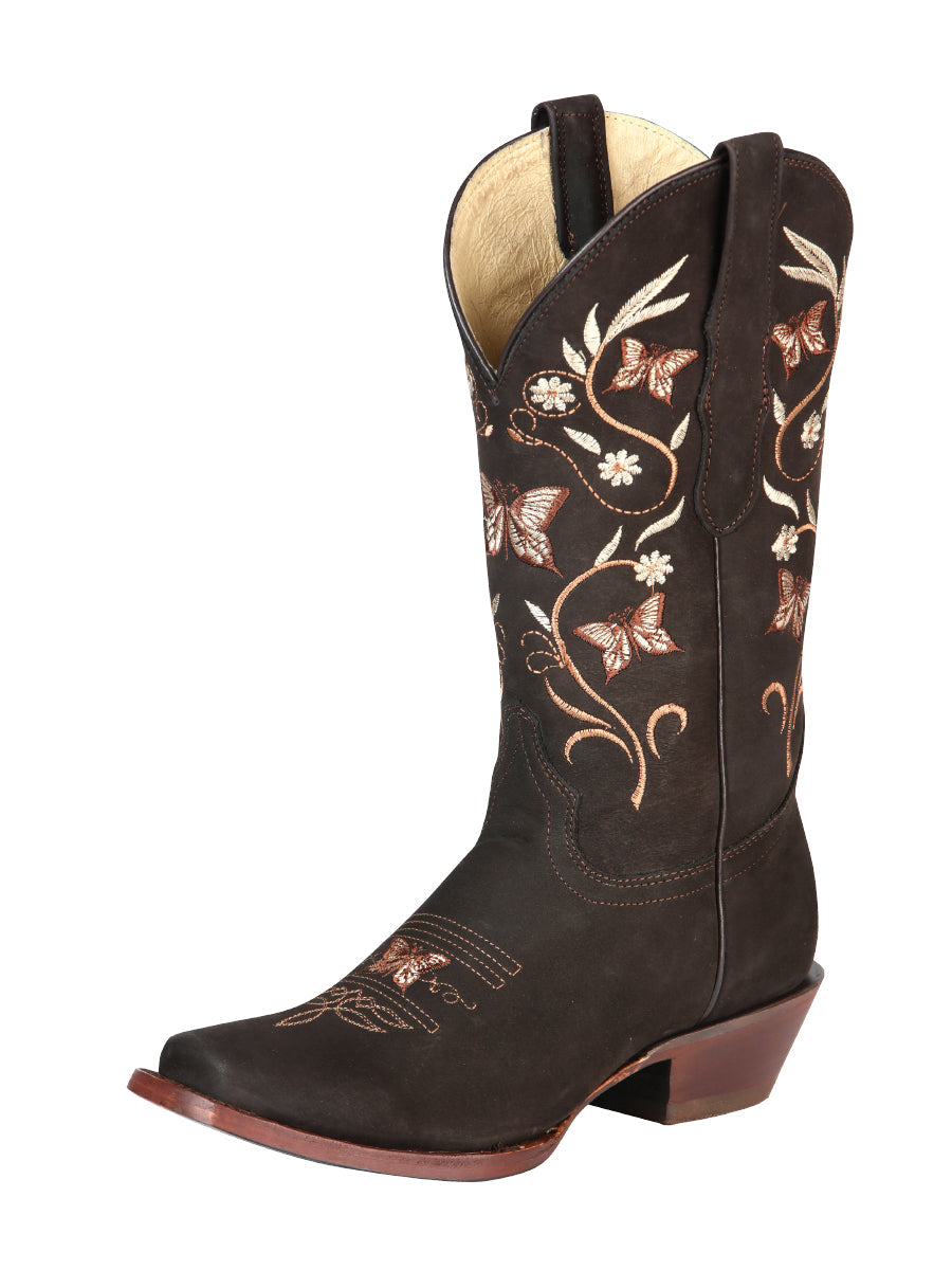 El General Women's Leather Cowgirl Boots - Made in Mexico - Nubuck Brown 51227