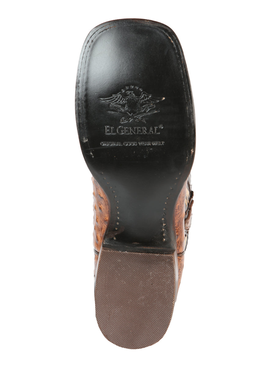 El General Men's Leather Cowboy Boot - Ostrich Print - Shedron 51239