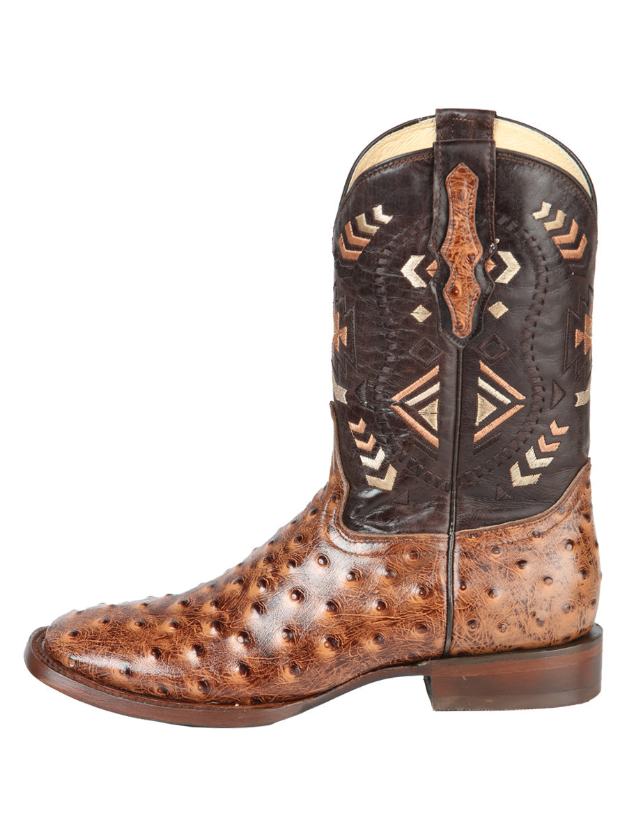 El General Men's Leather Cowboy Boot - Ostrich Print - Shedron 51239
