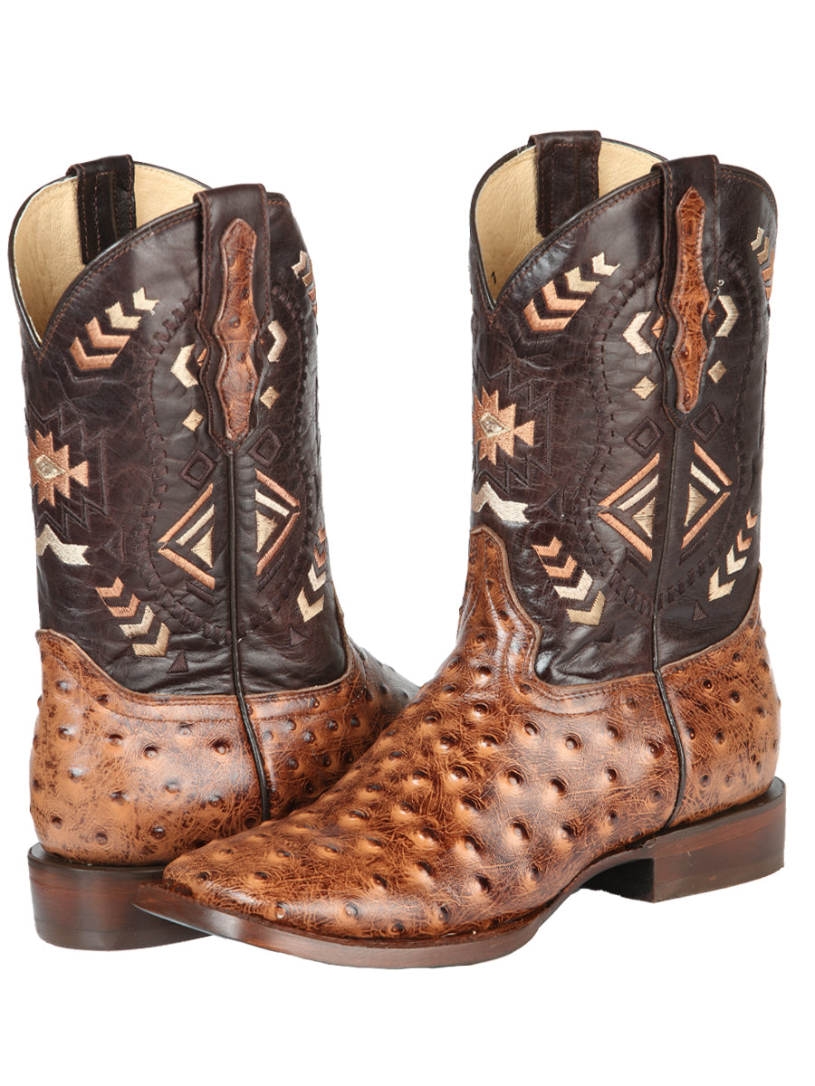 El General Men's Leather Cowboy Boot - Ostrich Print - Shedron 51239