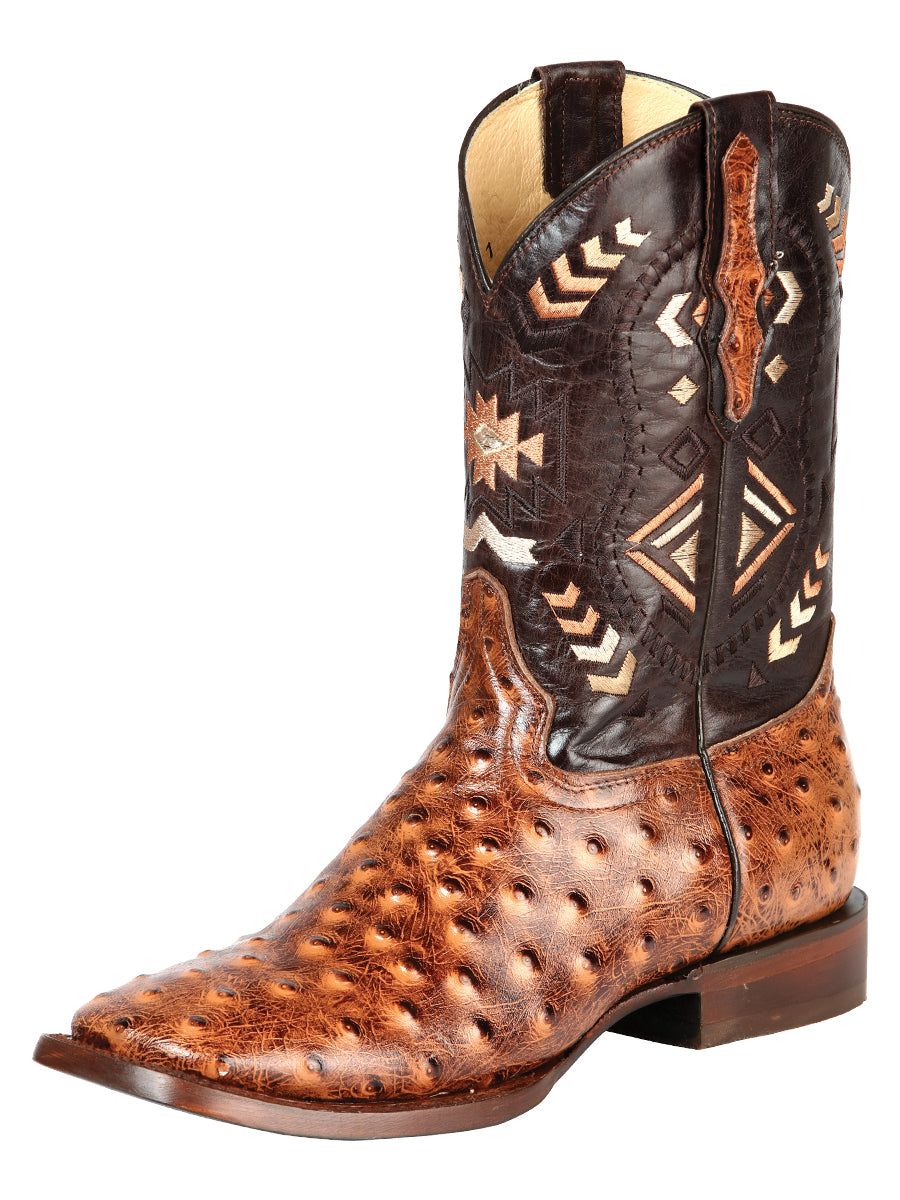 El General Men's Leather Cowboy Boot - Ostrich Print - Shedron 51239