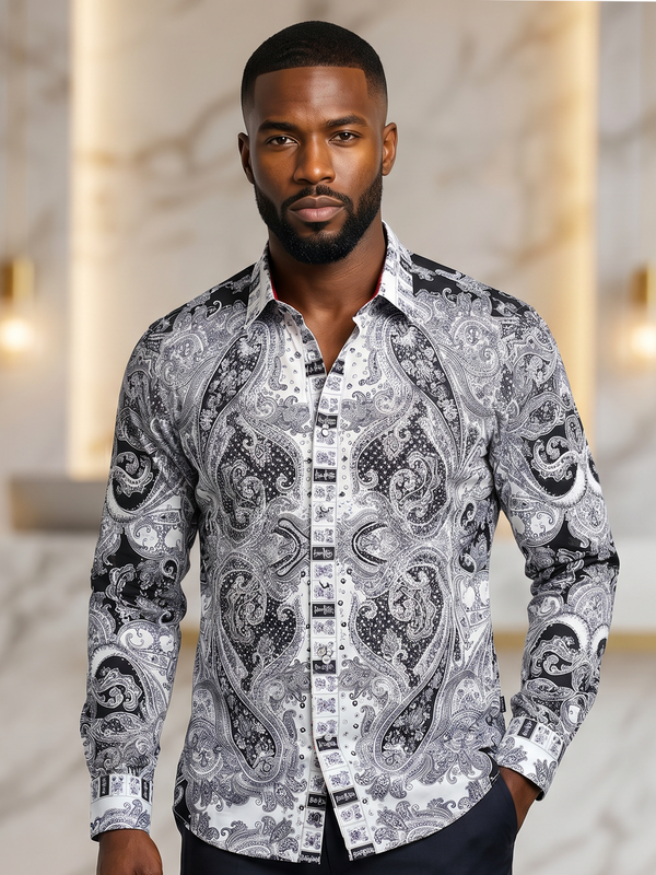 BARABAS Luxury Statement Shirt BSSPR10 White – SLIM FIT Stretch Rhinestone-Print