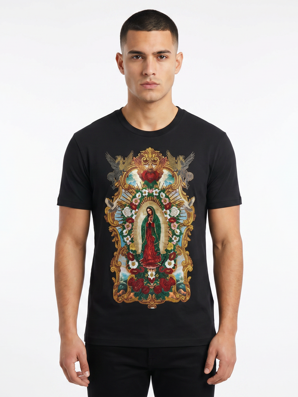 BARABAS Premium La Virgen BS6TR01 Black Rhinestone T-Shirt