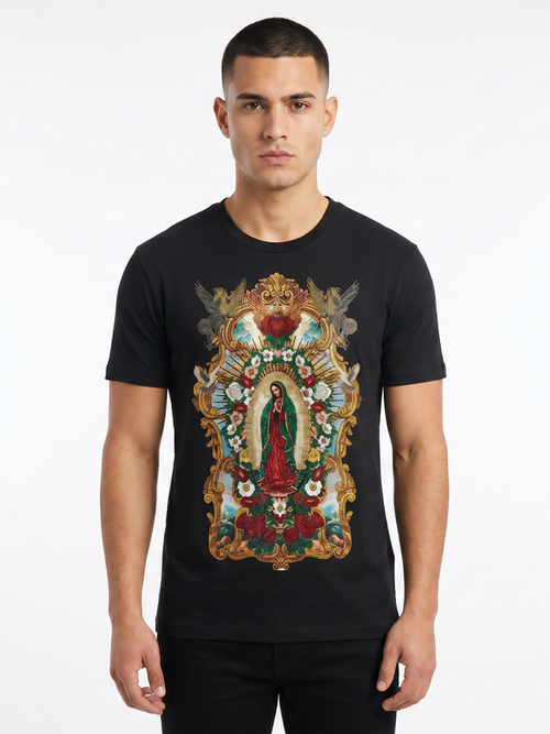 BARABAS Premium La Virgen BS6TR01 Black Rhinestone T-Shirt