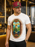 BARABAS Premium San Judas Tadeo BS6TR04 White Rhinestone T-Shirt