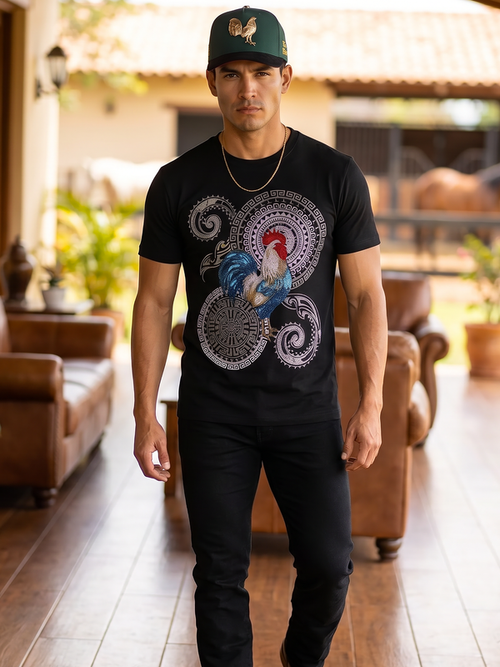 BARABAS Premium El Gallo BS6TR05 Black Rhinestone T-Shirt