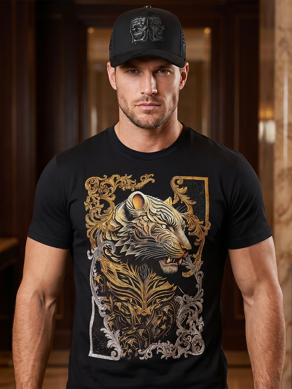 BARABAS Premium El Tigre BS6TR08 Black Rhinestone T-Shirt