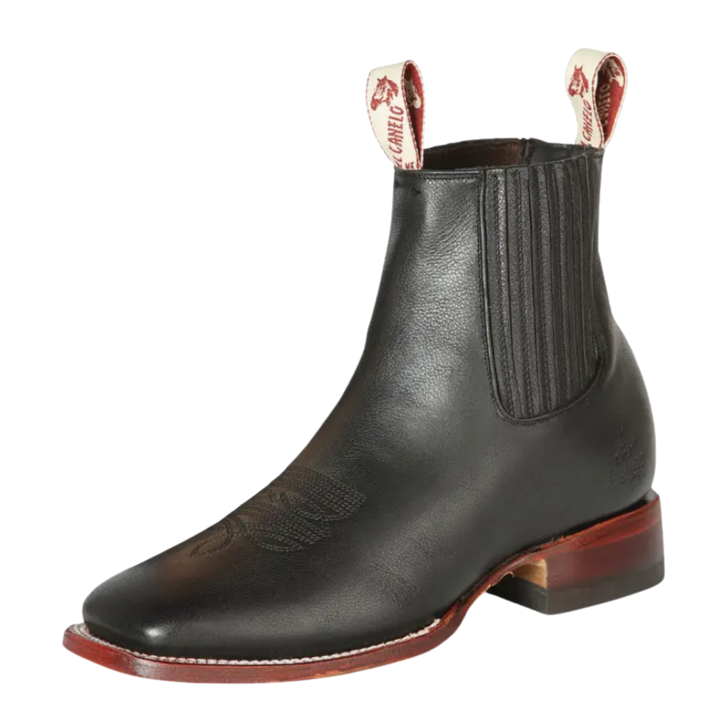 El Canelo Men’s Fronterizo Leather Charro Cowboy Ankle Boots – Ikon Black