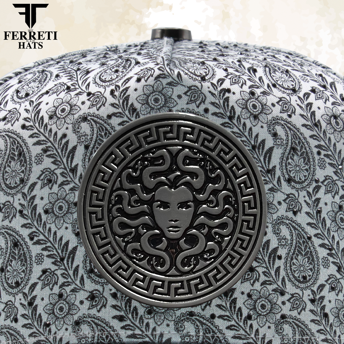 FERRETI HATS PREMIUM FT201 Medusa Platinum Baseball Cap For Men