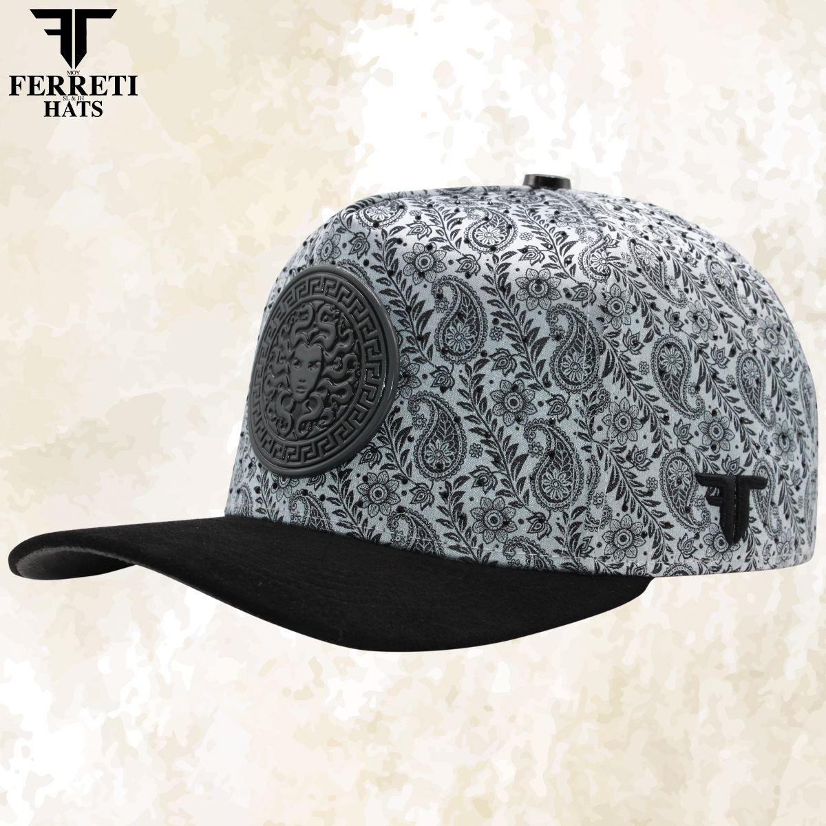 FERRETI HATS PREMIUM FT201 Medusa Platinum Baseball Cap For Men