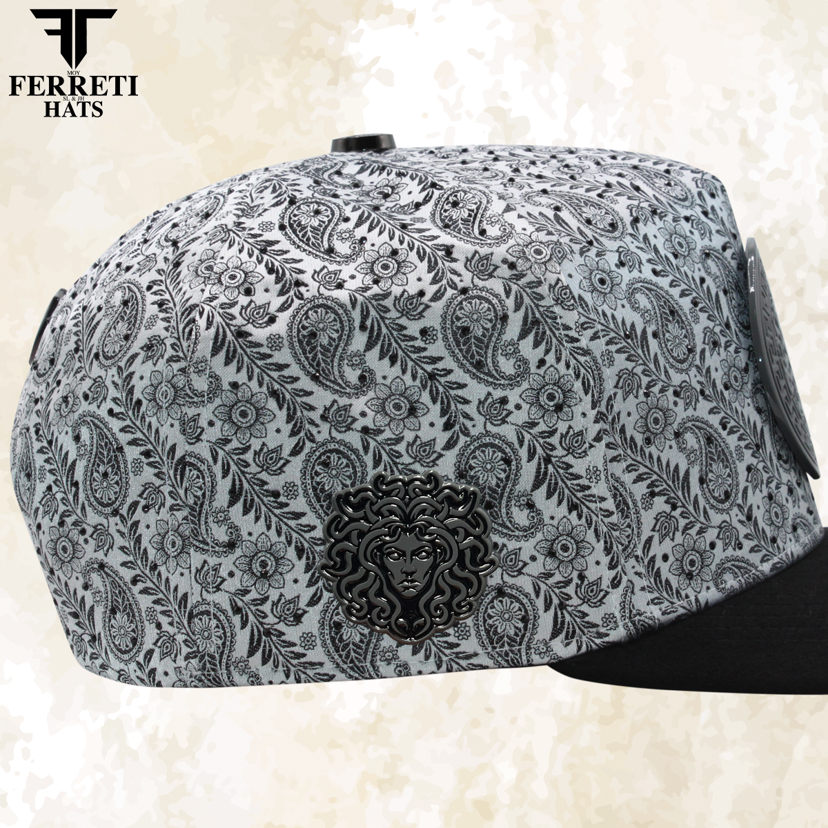 FERRETI HATS PREMIUM FT201 Medusa Platinum Baseball Cap For Men