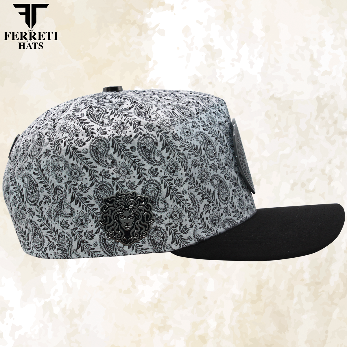 FERRETI HATS PREMIUM FT201 Medusa Platinum Baseball Cap For Men
