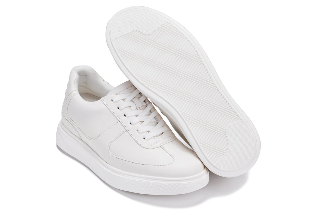 CALTO - J2201 - 2.6 Inches Taller (White/White Sole) - Lightweight Nappa Sneakers