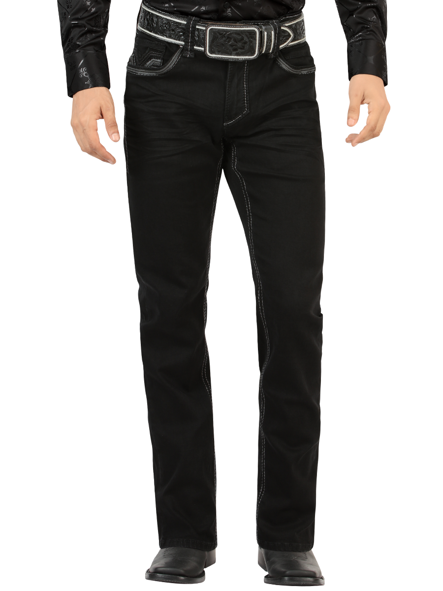 LM26502 Black Denim Pants – Design with Embroidery on Pockets and Straight Cut