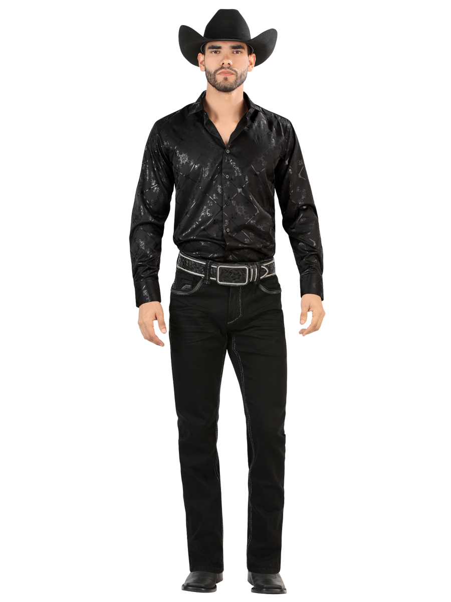 LM26502 Black Denim Pants – Design with Embroidery on Pockets and Straight Cut