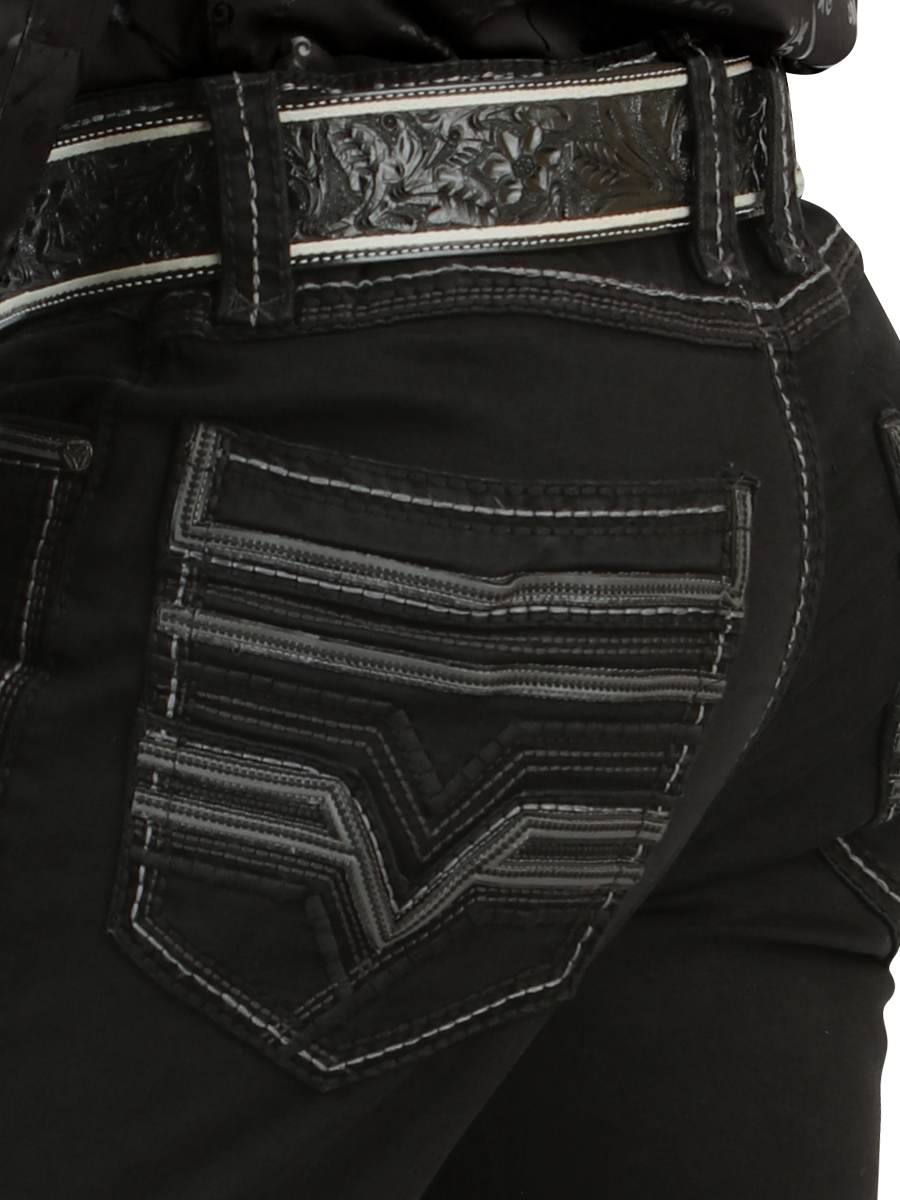 LM26502 Black Denim Pants – Design with Embroidery on Pockets and Straight Cut