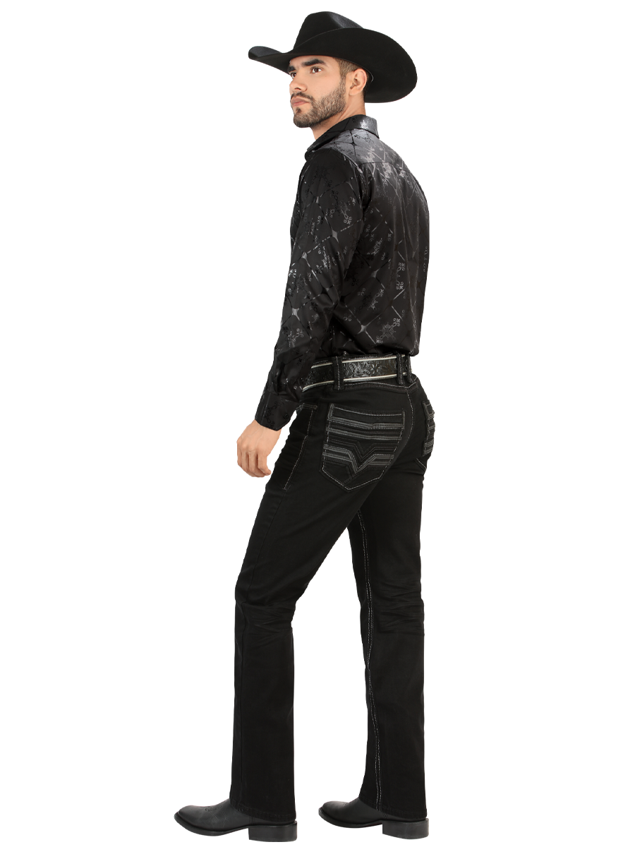 LM26502 Black Denim Pants – Design with Embroidery on Pockets and Straight Cut