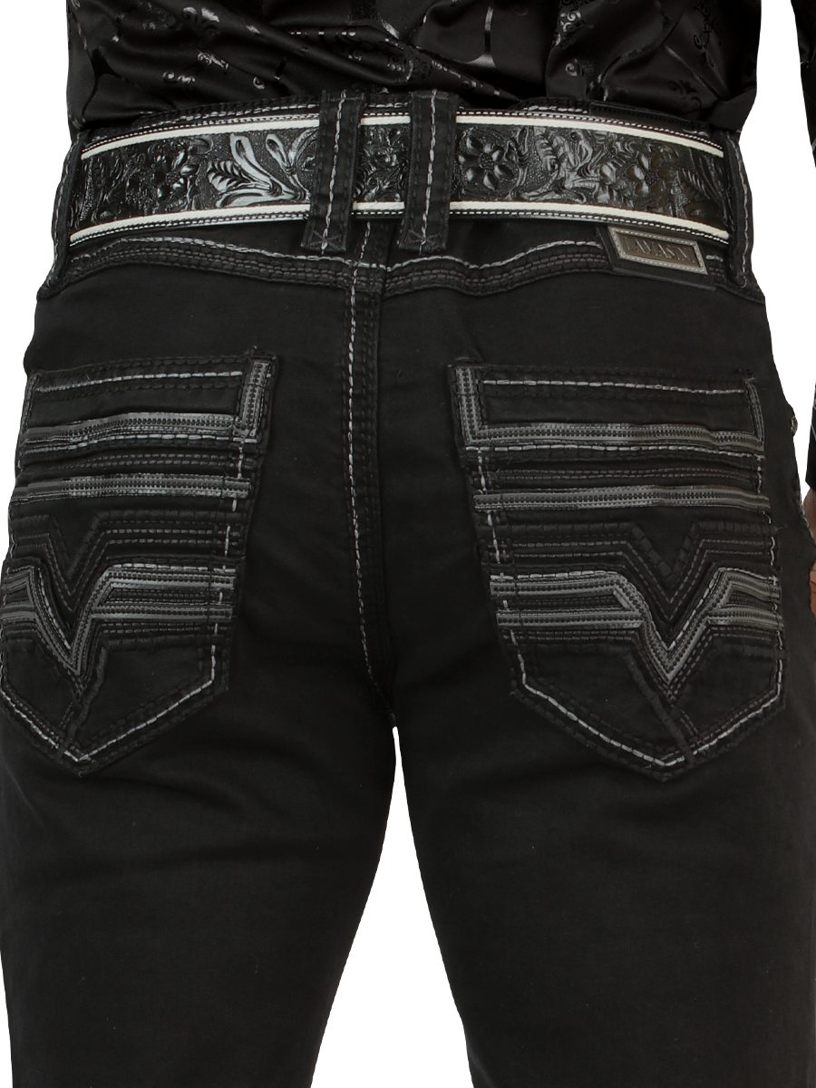 LM26502 Black Denim Pants – Design with Embroidery on Pockets and Straight Cut
