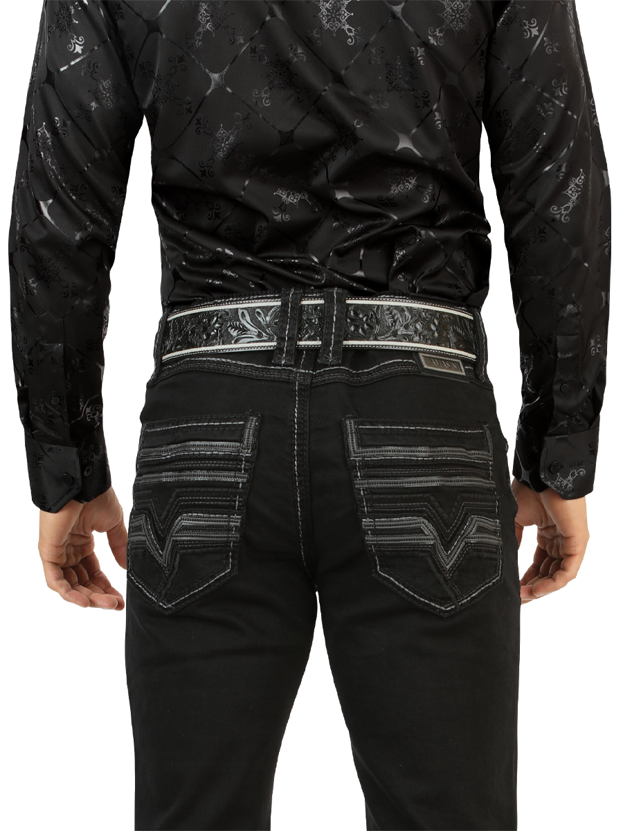 LM26502 Black Denim Pants – Design with Embroidery on Pockets and Straight Cut