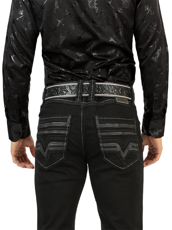 LM26502 Black Denim Pants – Design with Embroidery on Pockets and Straight Cut