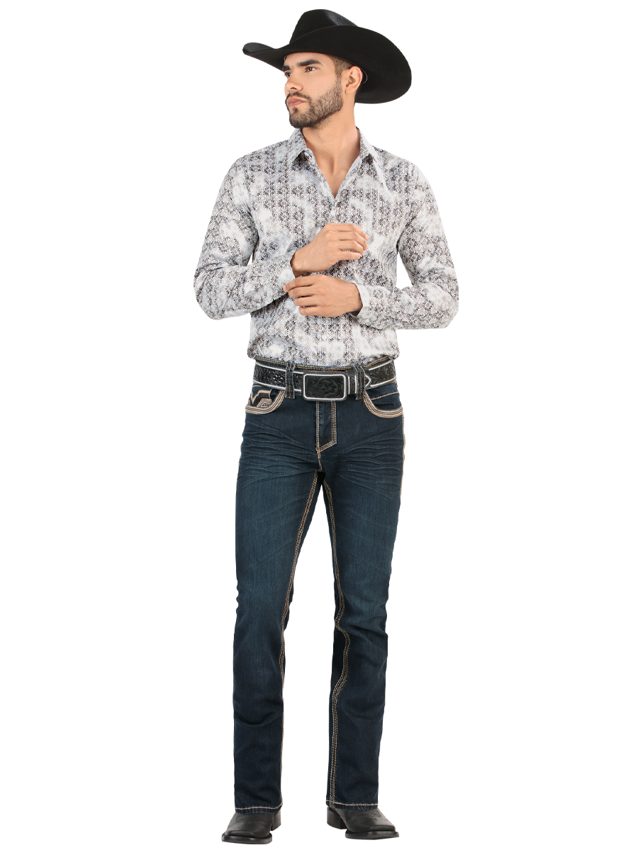 LM26502 Dark Blue Denim Pants – Straight Cut with High Contrast Embroidery