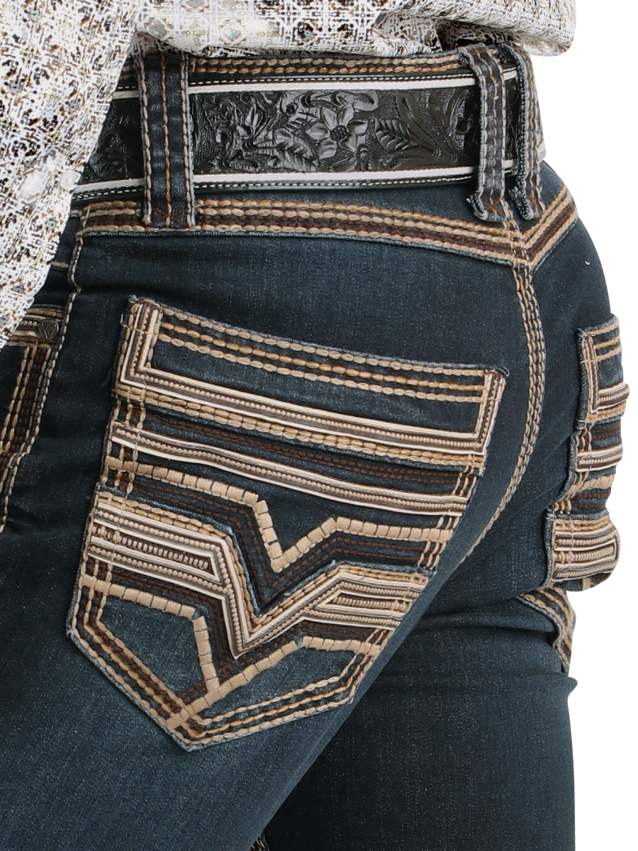 LM26502 Dark Blue Denim Pants – Straight Cut with High Contrast Embroidery