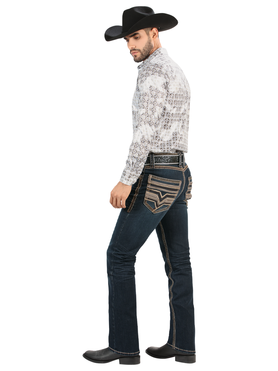 LM26502 Dark Blue Denim Pants – Straight Cut with High Contrast Embroidery