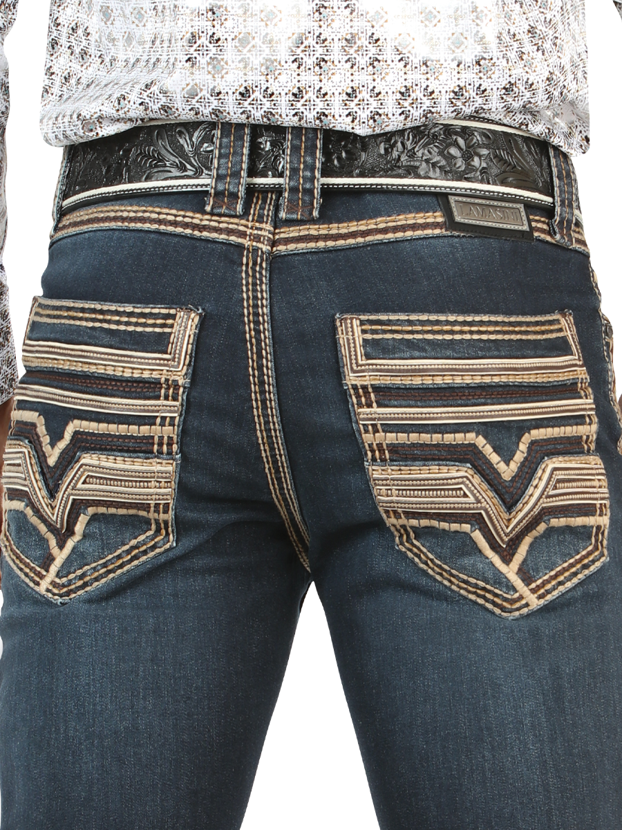 LM26502 Dark Blue Denim Pants – Straight Cut with High Contrast Embroidery
