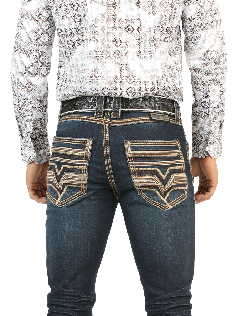 LM26502 Dark Blue Denim Pants – Straight Cut with High Contrast Embroidery