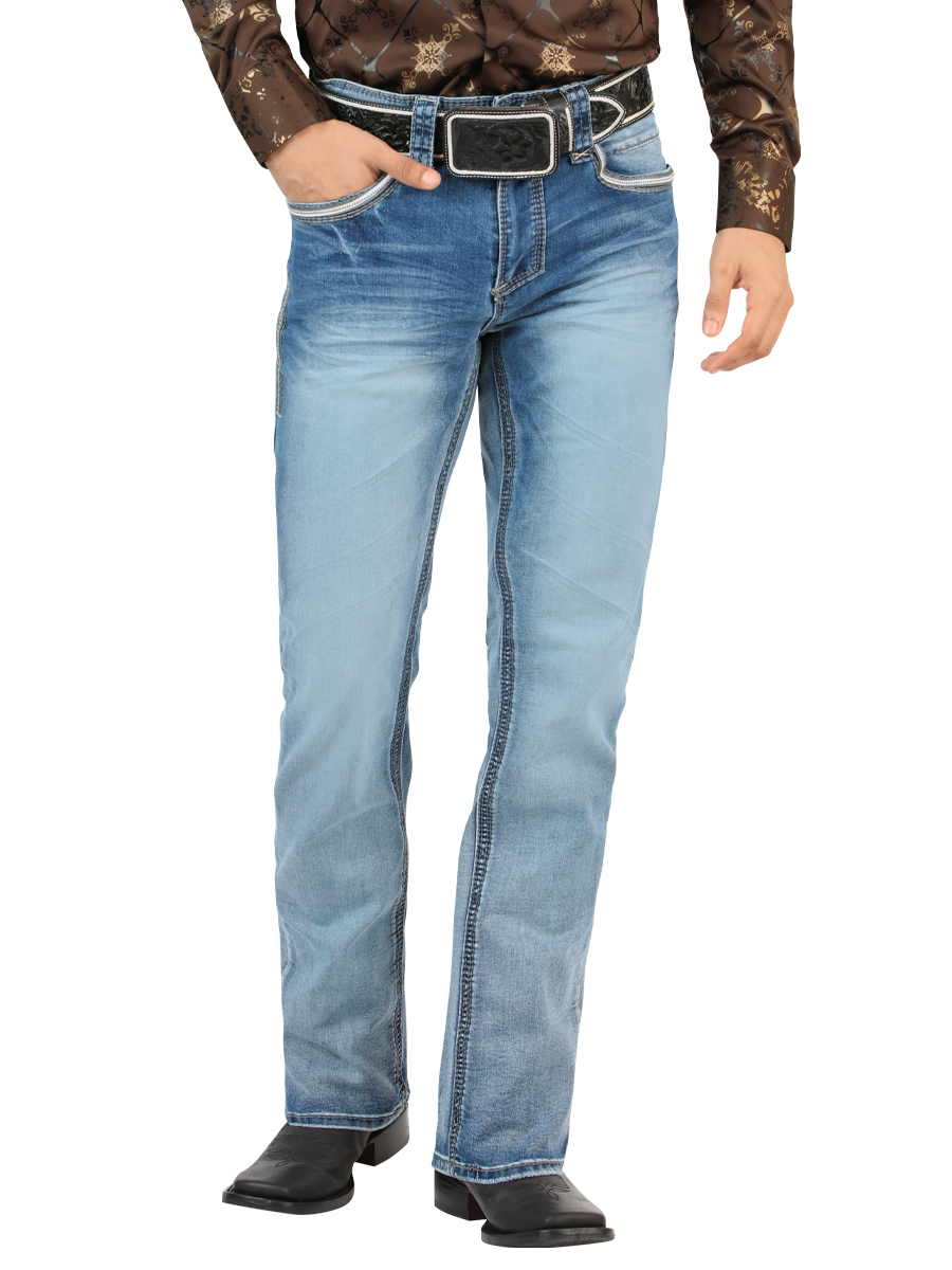 LM26502 Light Blue Denim Pants – Straight Cut with Premium Contrast Embroidery