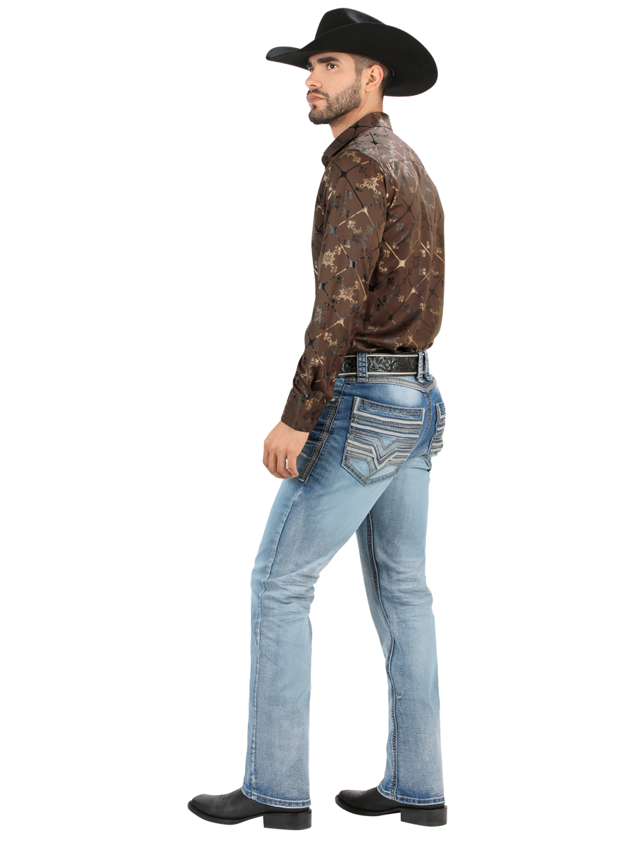 LM26502 Light Blue Denim Pants – Straight Cut with Premium Contrast Embroidery