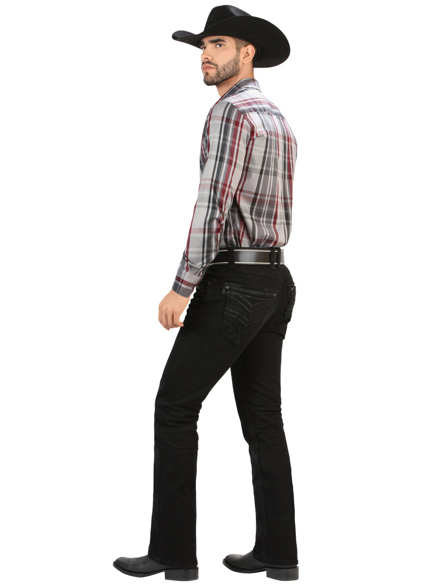 LM26503 Black Jeans - Straight Cut with Embossed Black on Black Embroidery