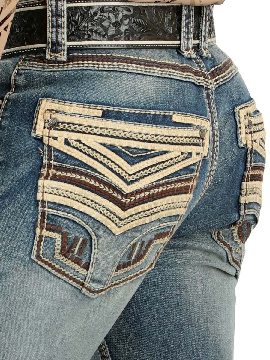 LM26503 Medium Blue Jeans – Design with Embossed Embroidery