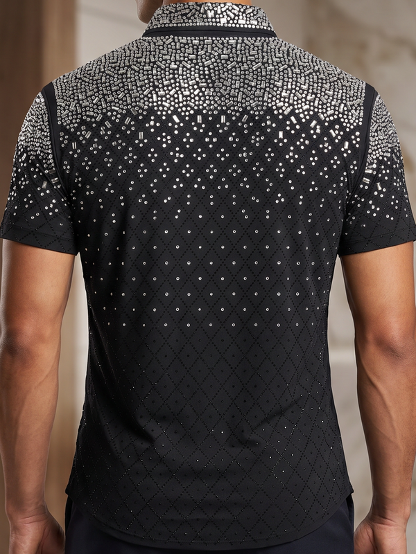BARABAS Premium Rhinestone Shirt 5SST20 Black/Silver – Luxury Fit Button Up