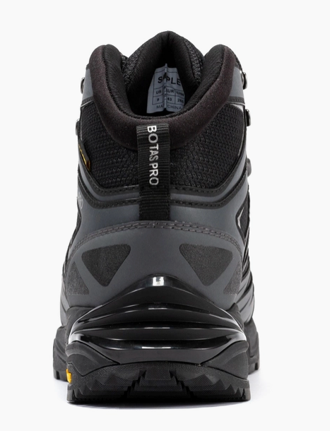 Men's black waterproof hiking boot, outsole tread view