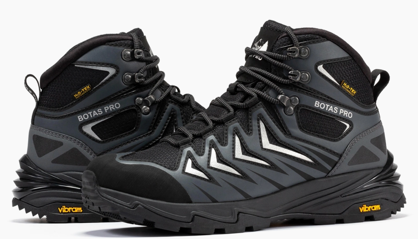 Men's black waterproof hiking boot, front angle view