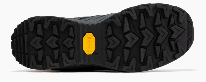 Men's black waterproof hiking boot, close-up side detail