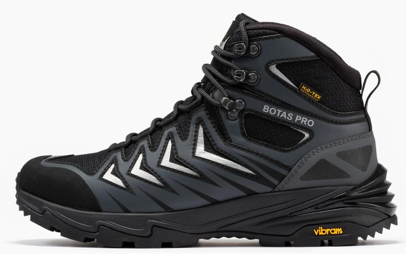 Men's black waterproof hiking boot, back view