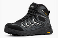 Men's black waterproof hiking boot with Vibram outsole, side view