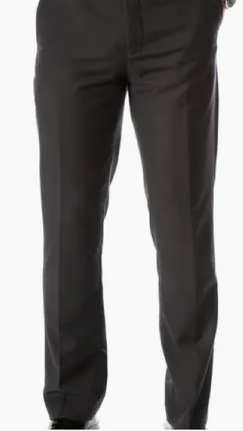 Black straight-leg dress pants shown from the waist down on a white background.