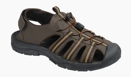 Men's coffee brown closed-toe sport sandal, front angle view