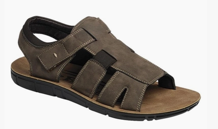 Men's coffee leather ankle strap sandal, front angle view