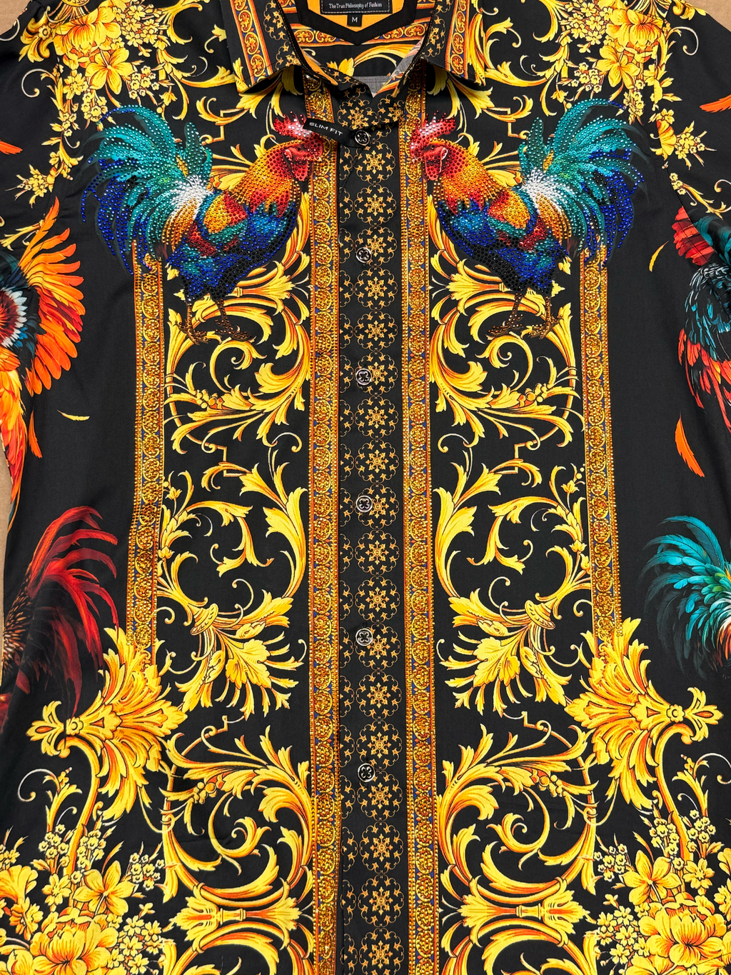 BARABAS Luxury Statement Shirt BS5SPR10 Black – SLIM FIT Stretch Rhinestone-Print